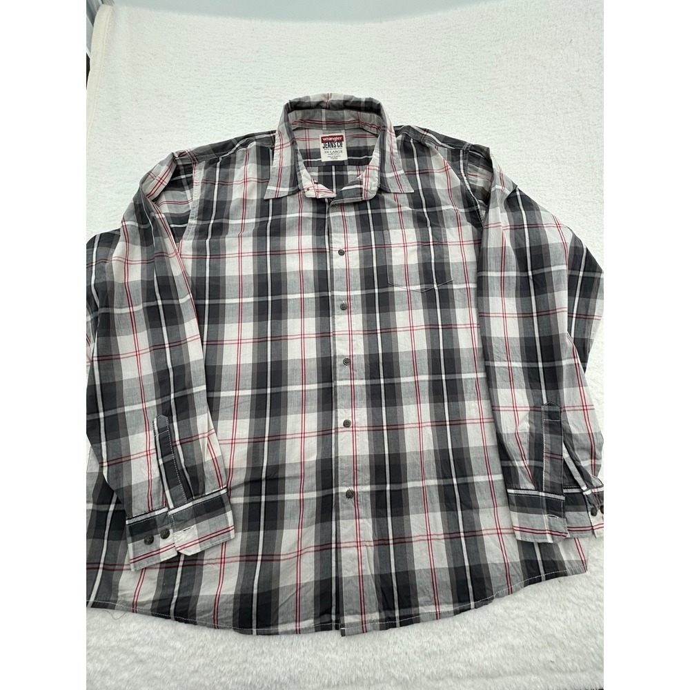 Wrangler Jeans Co Mens 3XL Long Sleeve‎ Plaid Button Down Shirt Grey Red Cotton